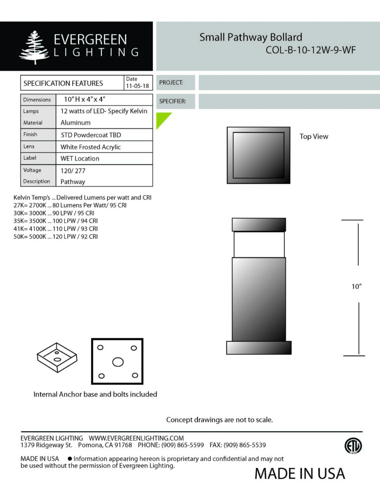 Col-b-10-12w-9-wf – Evergreen Lighting